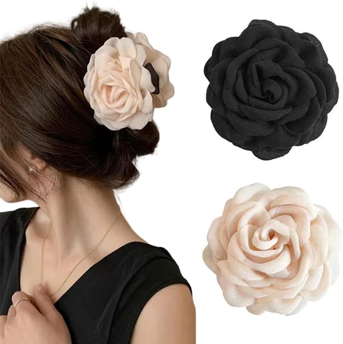 Haarklemmen Dames Bloem - Roosvormige Haarclip - Grote Claw Clip - Elegant Haaraccessoire voor Knot en Los Haar - ShopVlot