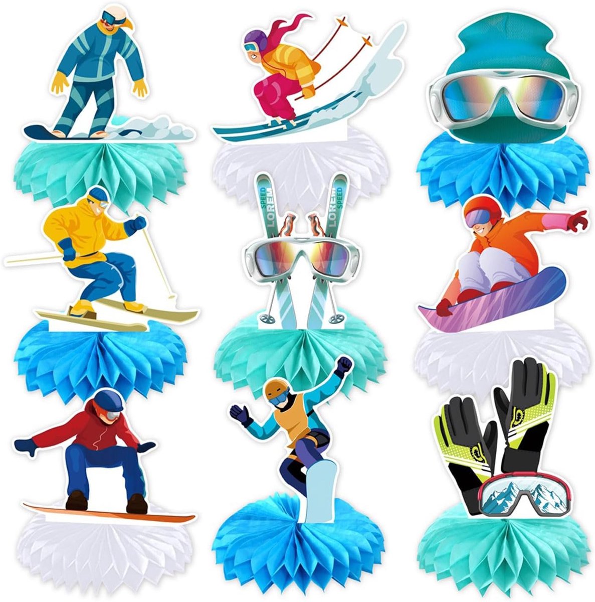 Ski Party Decoratie - 9-delige Honeycomb Tafeldecoratie - Après Ski Thema - Ideaal voor Feestjes - ShopVlot