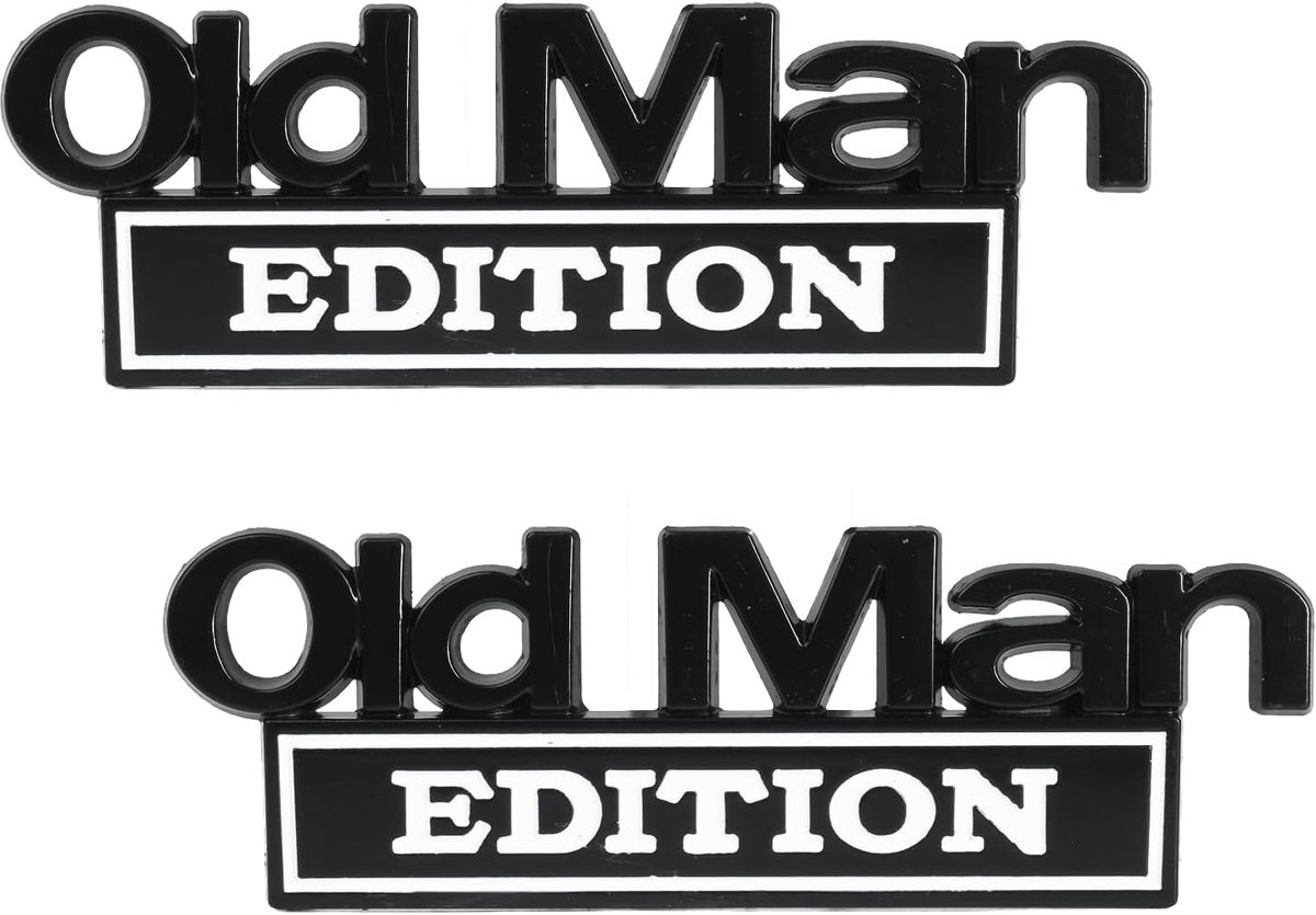 Auto sticker Old Man Edition - 3D metalen embleem - zwart-wit - humoristisch design voor auto, truck of motor - ShopVlot