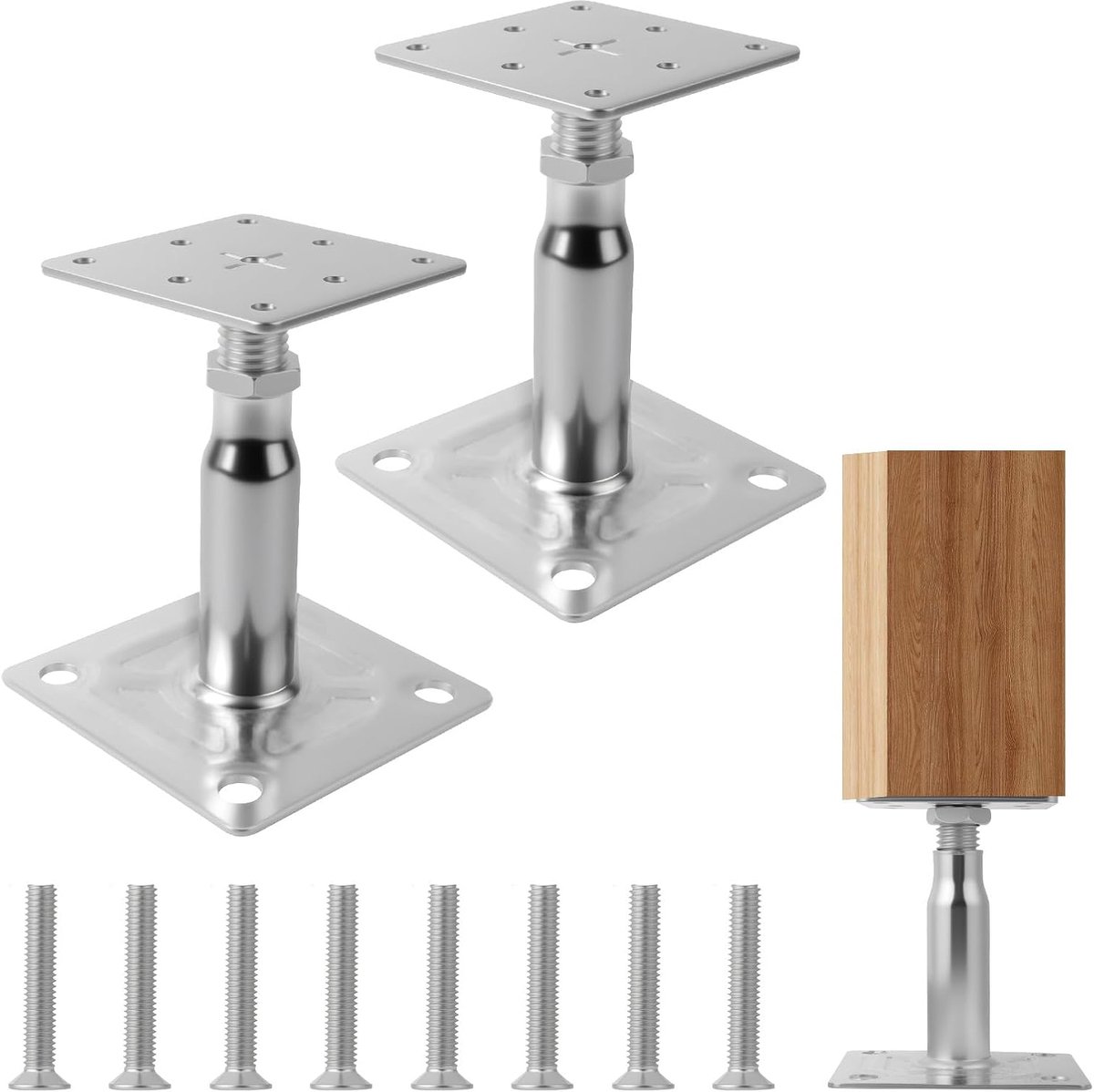 Verstelbare paalsteunen set van 2 - Gegalvaniseerd 100-150mm - Betonnen basis - Ideaal voor schuttingen en carports - ShopVlot