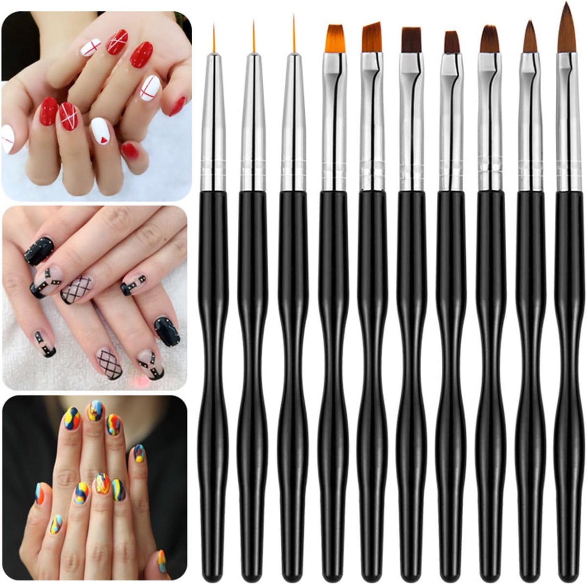 Nail Art Borstels Set 10 Stuks - Professionele Kwaliteit - Ergonomisch Zwart Handvat - Voor Gedetailleerde Manicure - ShopVlot