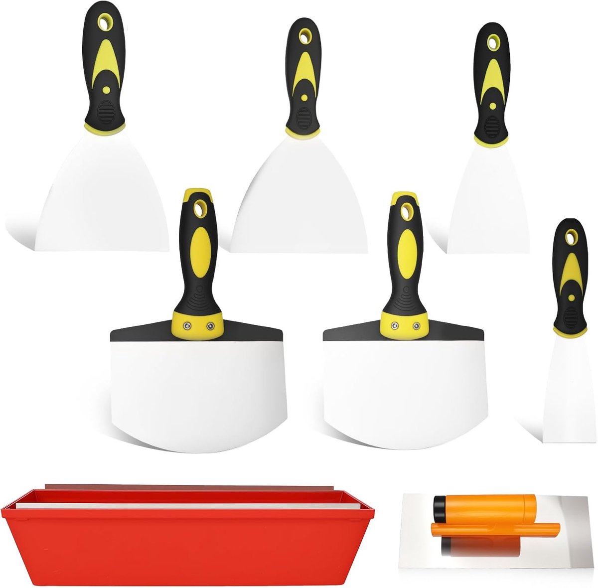 Spatula Set 8-delig - RVS met siliconen handgreep - Inclusief brede en wallpaper spatula - ShopVlot