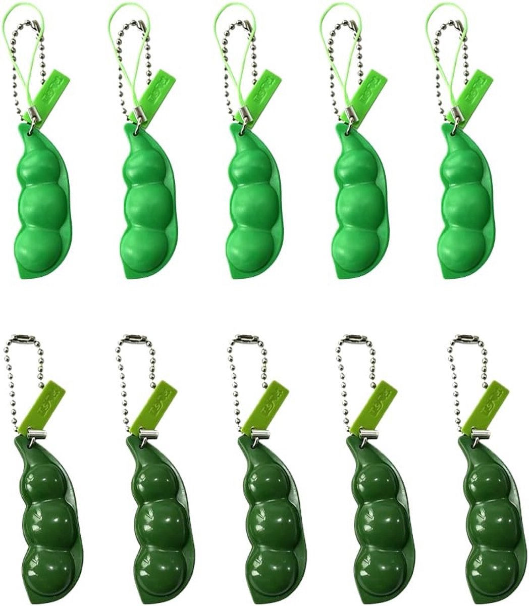 Edamame sleutelhangers 10 stuks - lichtgroen en donkergroen - grappige anti-stress bonenhangers - ShopVlot