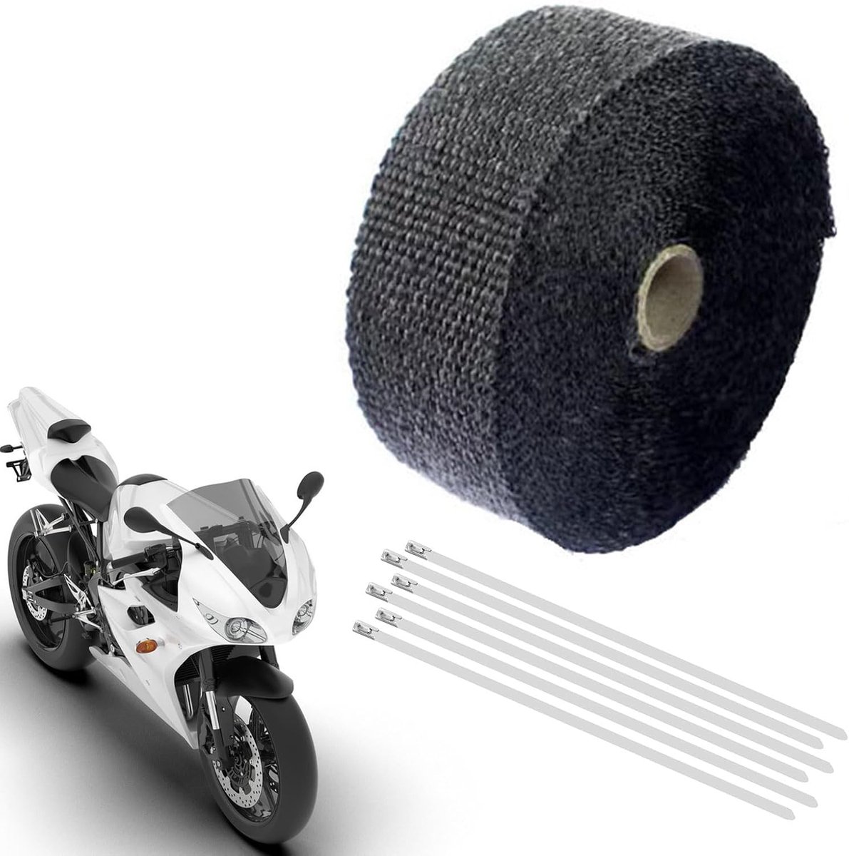 Heatbescherming tape 15 m x 2,5 cm - basaltvezel - temperatuurweerstand tot 980°C - ideaal voor uitlaten - ShopVlot