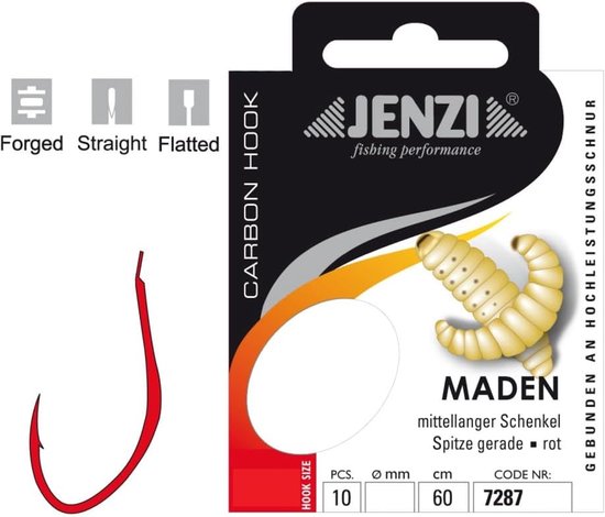 Madenhaken set 20 stuks - Tied maggots haken 60 cm - Haakmaat 10, 12, 14 & 16 - Inclusief gratis Petri Heil! stickers - ShopVlot — afbeelding 2