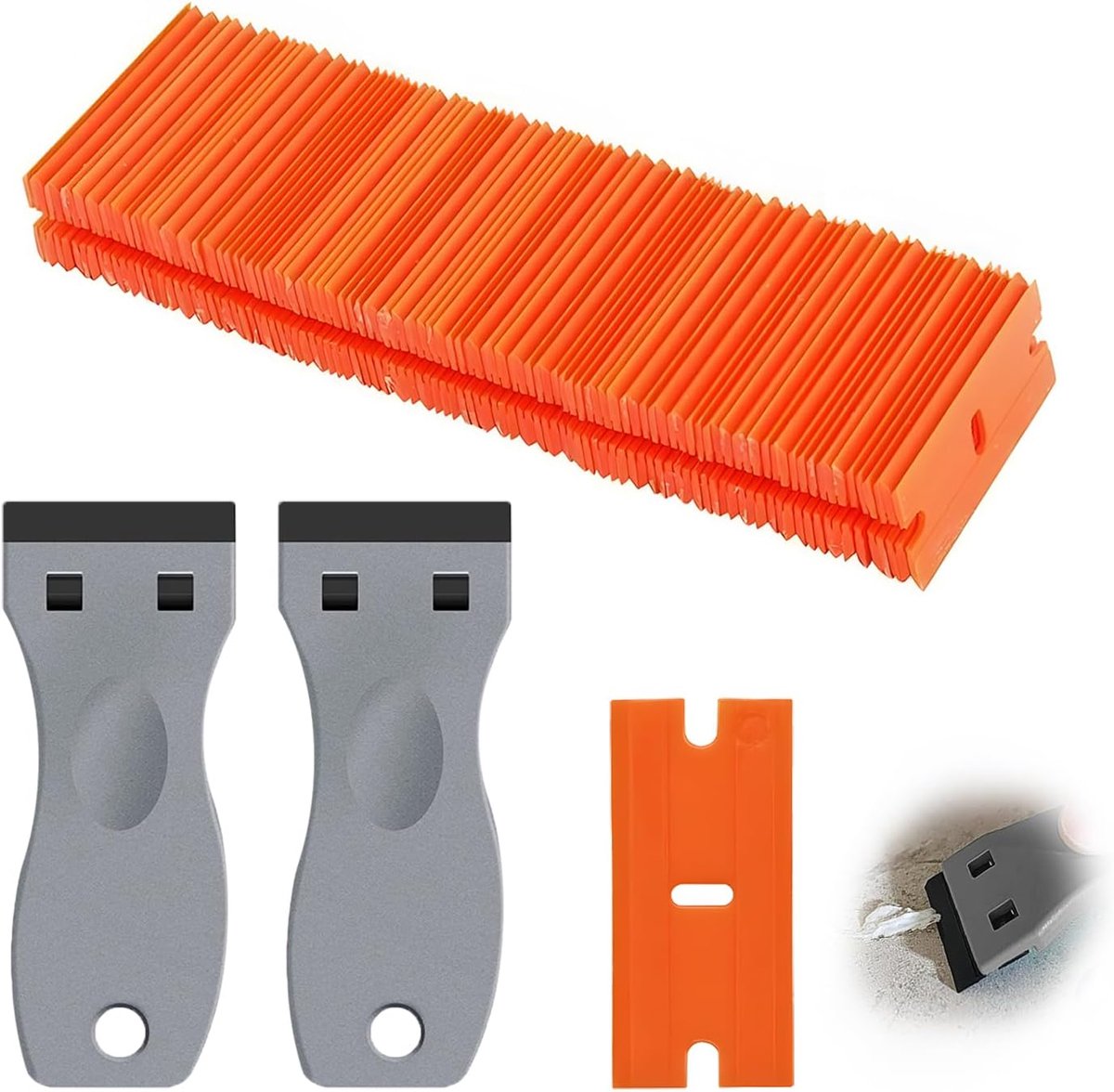 Plastic scraper set 2-delig - met 100 vervangbladen - ergonomisch design - ideaal voor het verwijderen van lijmresten - ShopVlot