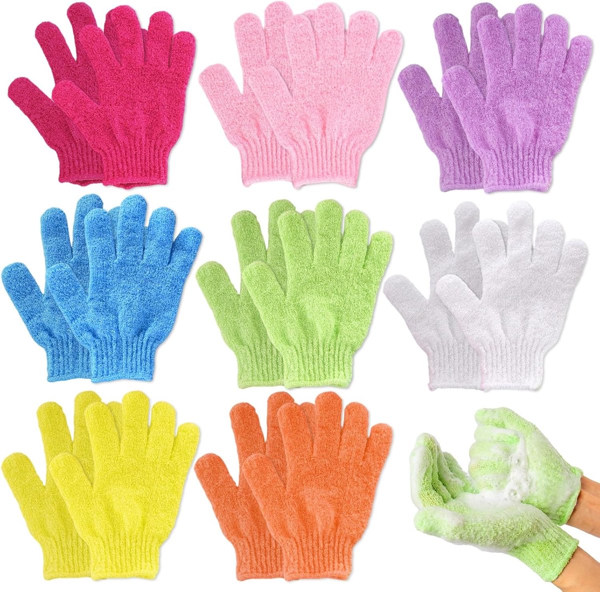 Exfoliërende handschoenen - 8 paar kleurrijke nylon - elastisch - herbruikbaar - voor een zachte huid - ShopVlot