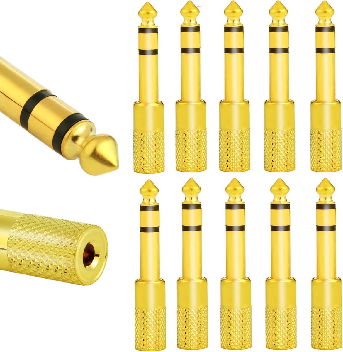 Audio adapter 6.35mm naar RCA - 10 stuks - goudgeplateerd - hoge geluidskwaliteit - ShopVlot