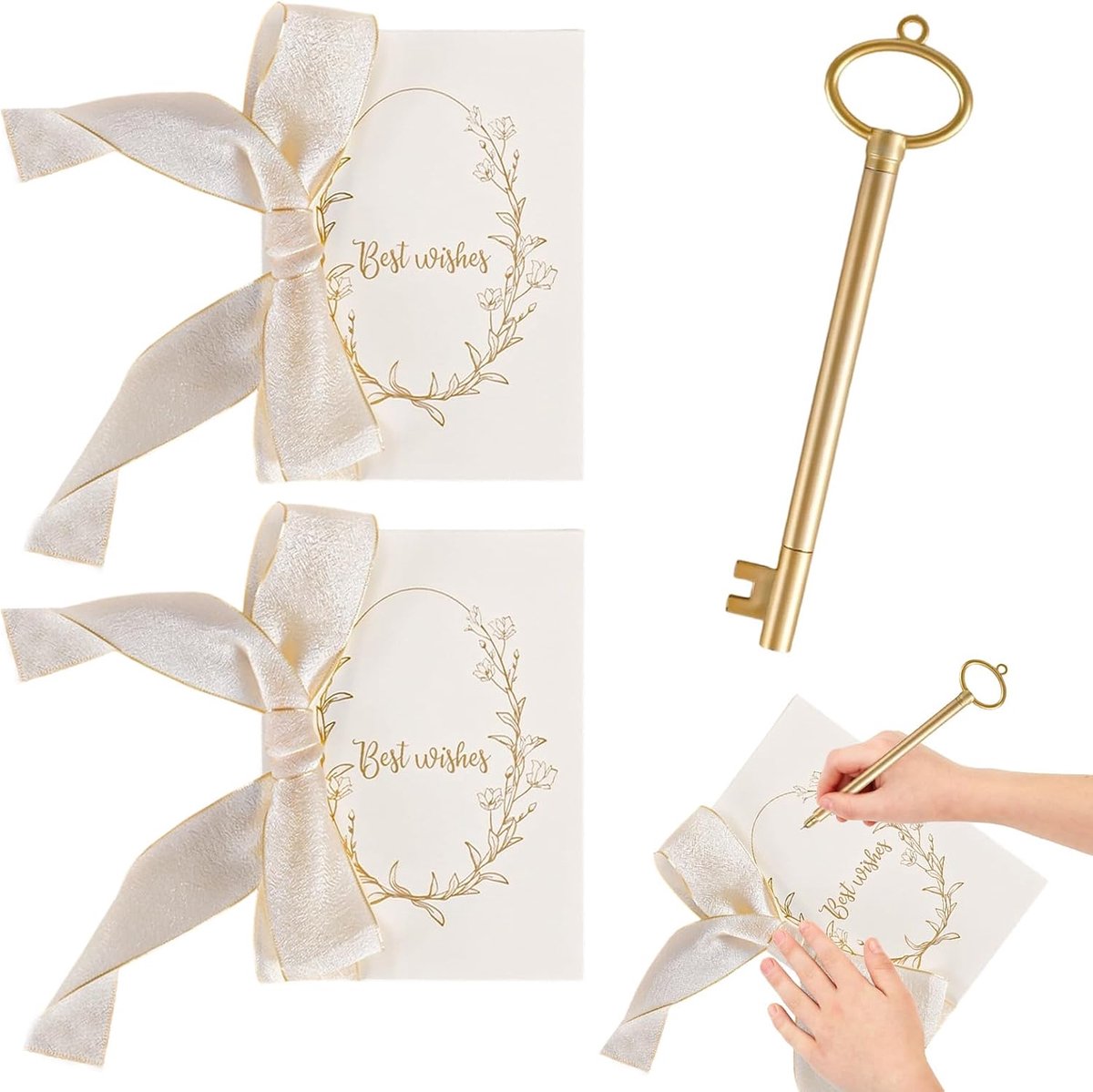 Huwelijksbeloftekaarten set van 2 - Vouwbare kaarten met witte linten - Klassiek ontwerp - Perfect voor bruiloft - ShopVlot