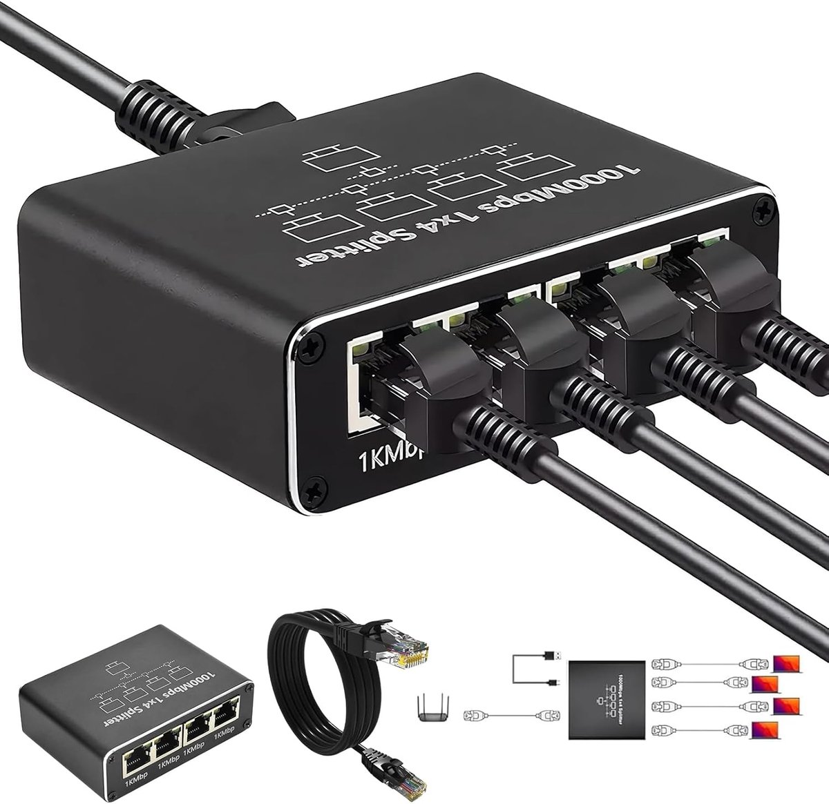 LAN-splitter 1 naar 4 - ethernet switch 4 poort - 1000 mbps - ideaal voor computer en router - ShopVlot