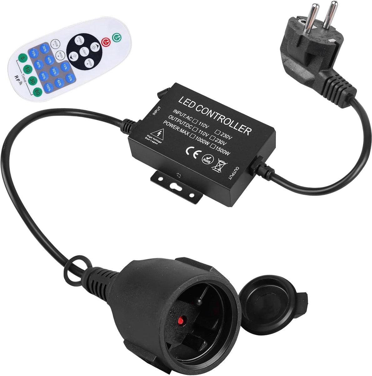 LED dimmer 1500 W met afstandsbediening - ijzeren behuizing - 10 helderheidsniveaus - ShopVlot