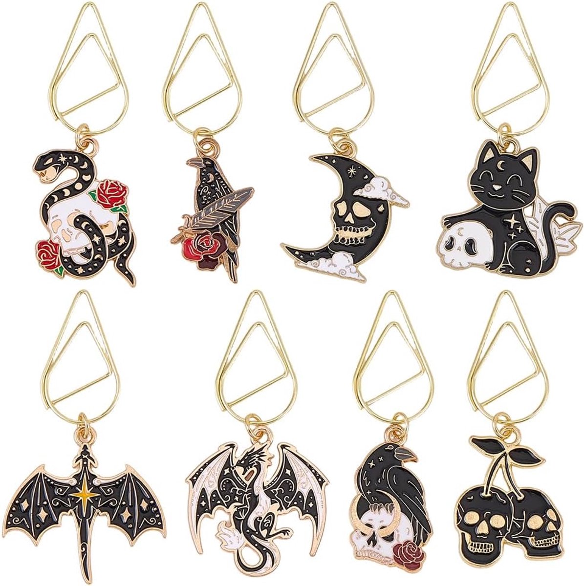 Gothic bladwijzers 8 stuks - metaal en email - 8 stijlen - perfect voor boekenliefhebbers - ShopVlot