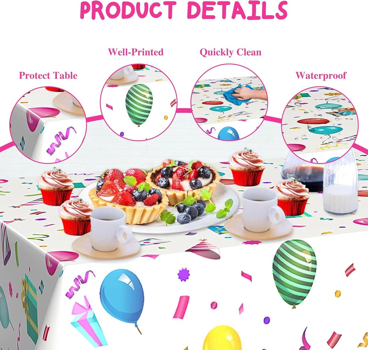 Partytafelkleed 137 x 274 cm - 2 Stuks - Witte Tafelkleed met Kleurrijke Motieven - Ideaal voor Kinderverjaardagen - ShopVlot