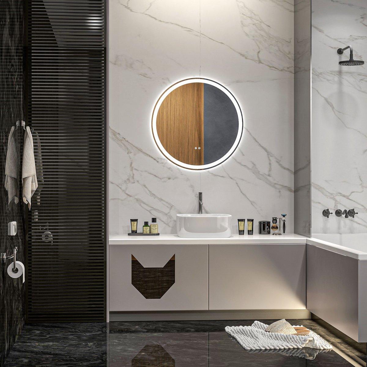 Badspiegel Met Led Verlichting 60 Cm Ronde Aluminium Wandspiegel Met Touchbediening Memoryfunctie Condensvrij Voor Badkamer