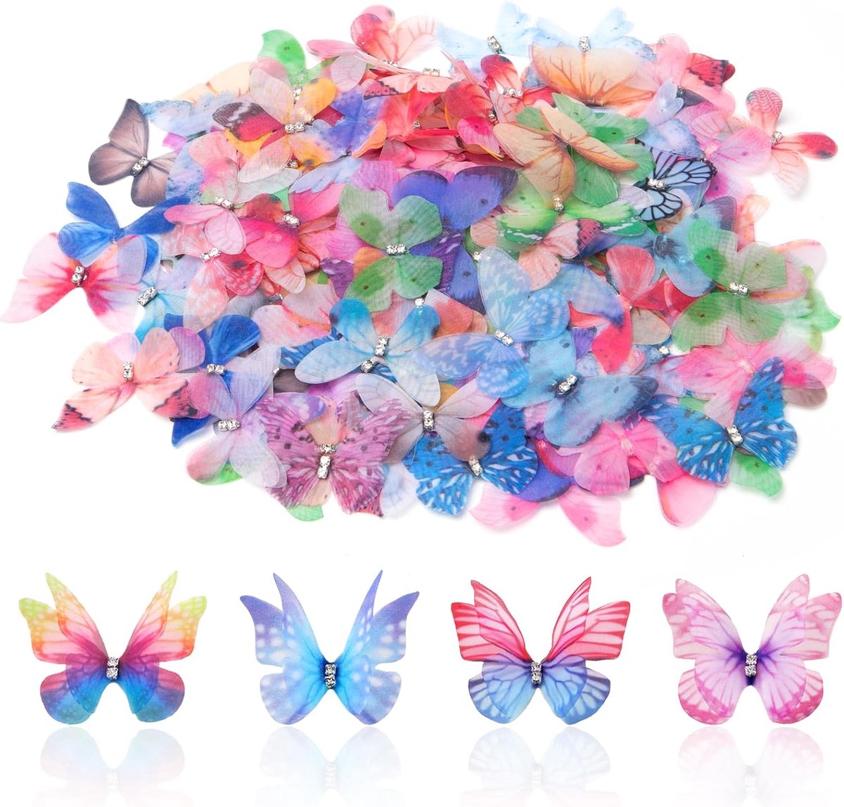 3D Vlinders Set van 100 - Organza met Strass - Dubbele Laag - Perfect voor Decoratie - ShopVlot