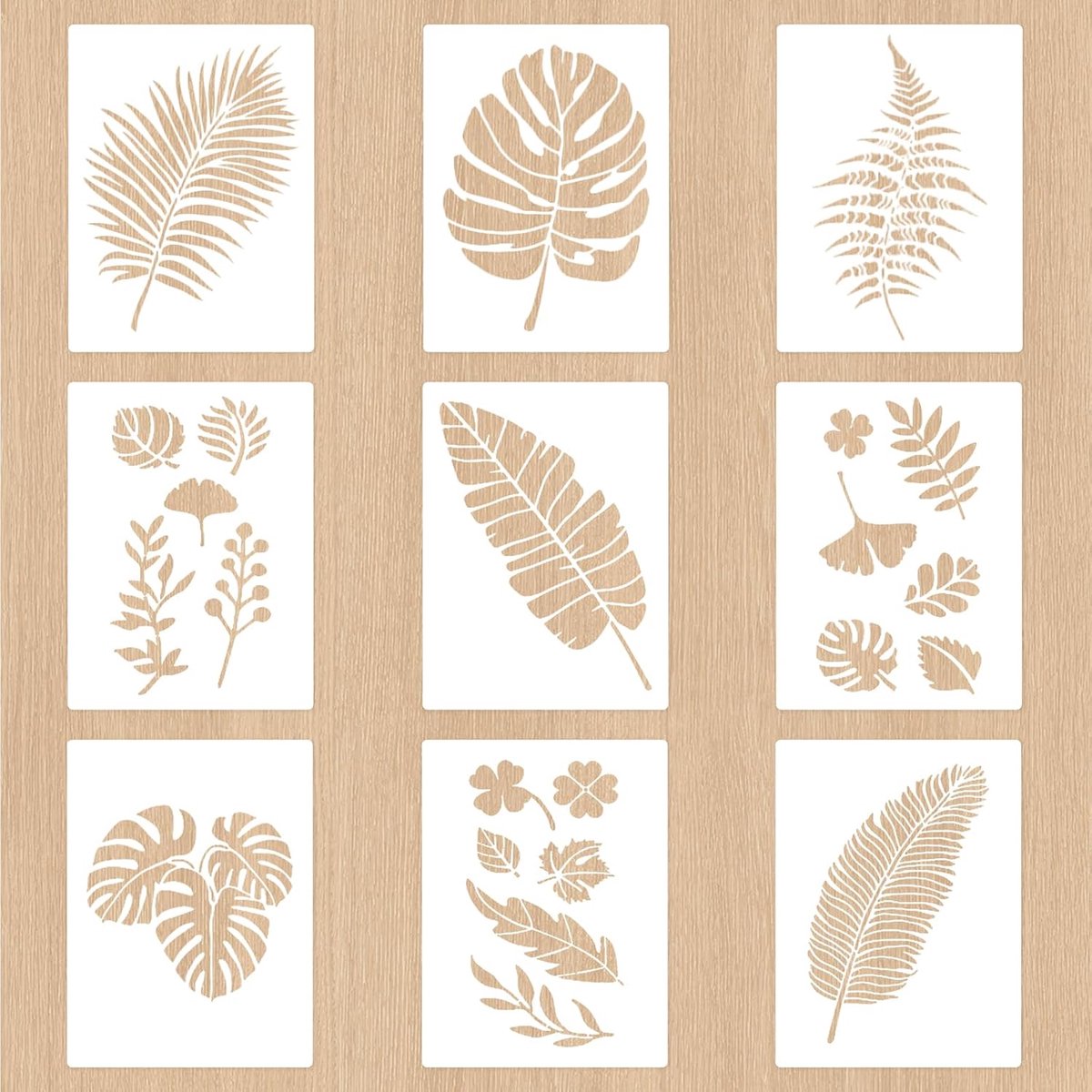 Bladtemplates set 9 stuks - grote bladeren 40x30cm - plastic sjablonen - ideaal voor DIY projecten - ShopVlot