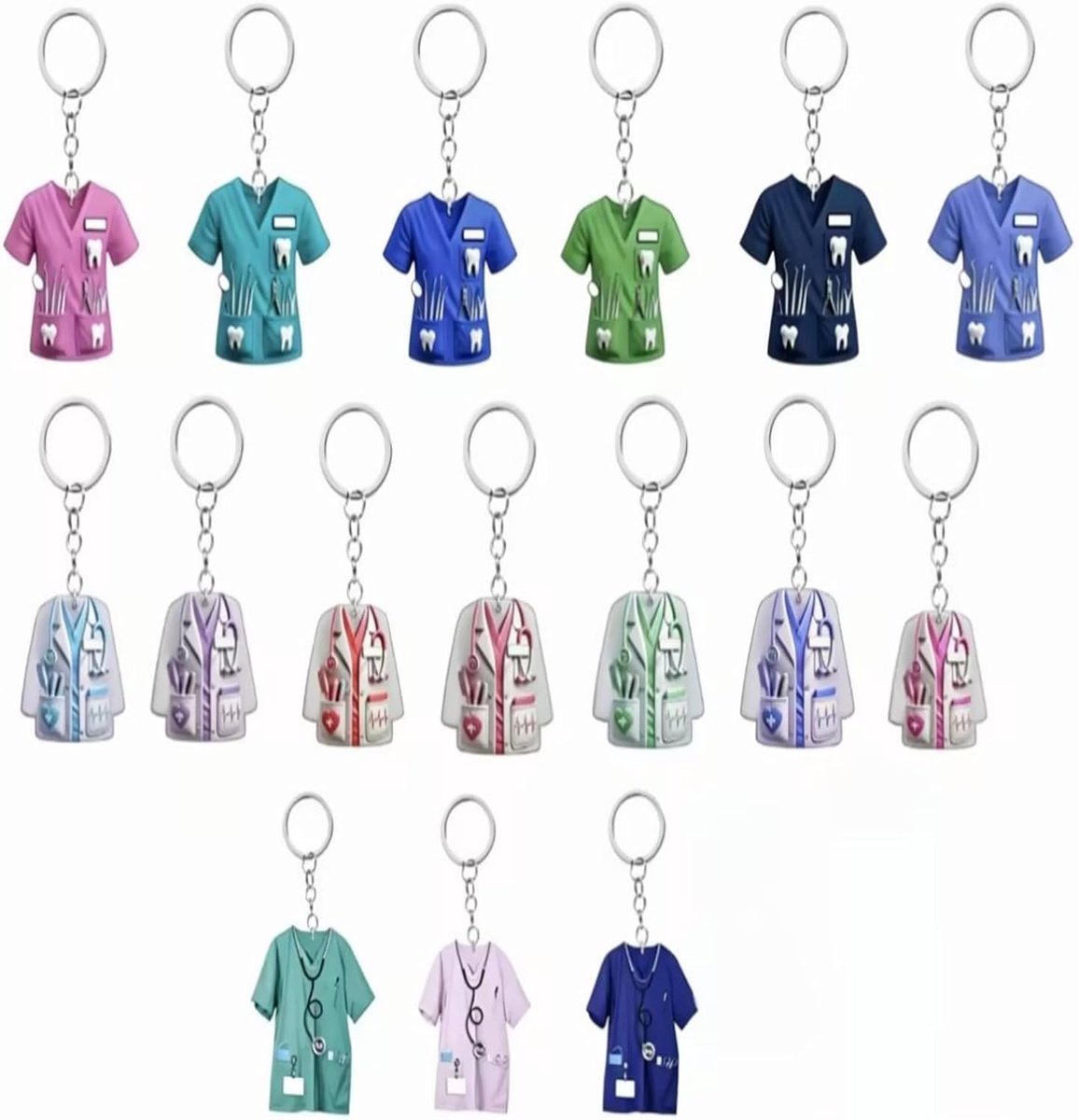 Sleutelhanger tandarts - 16 stuks - elegante kleuren - cadeau voor gezondheidsspecialisten - ShopVlot