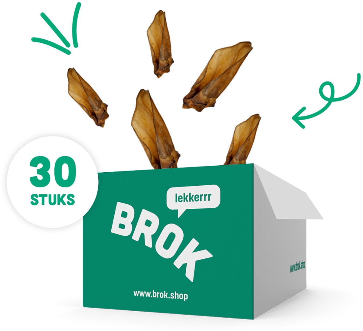 Runderoren met Vlees – BROK Natuurlijke Hondensnacks – Gezonde Kauwsnacks Voor Honden – 100% Natuurlijk - 30 Stuks