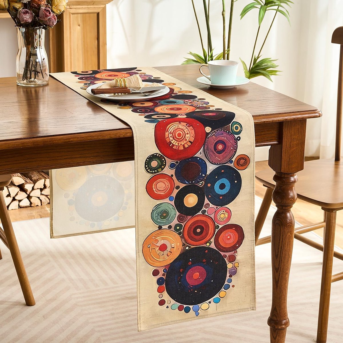 Tafelloper 33 x 183 cm - kleurrijk boho polka-dot patroon - moderne landelijke stijl - perfect voor eetkamer - ShopVlot
