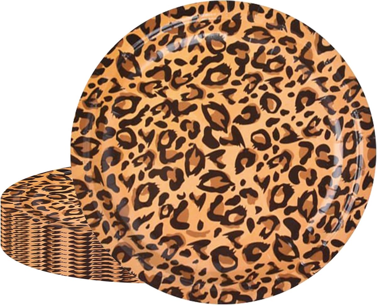 Papieren borden 16 stuks - 7 inch - safari luipaard ontwerp - perfect voor babyshowers - ShopVlot