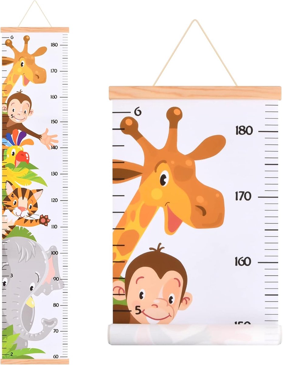 Meetlat voor kinderen - wandgemonteerd - cartoon dieren - groei diagram voor jongens en meisjes - ShopVlot