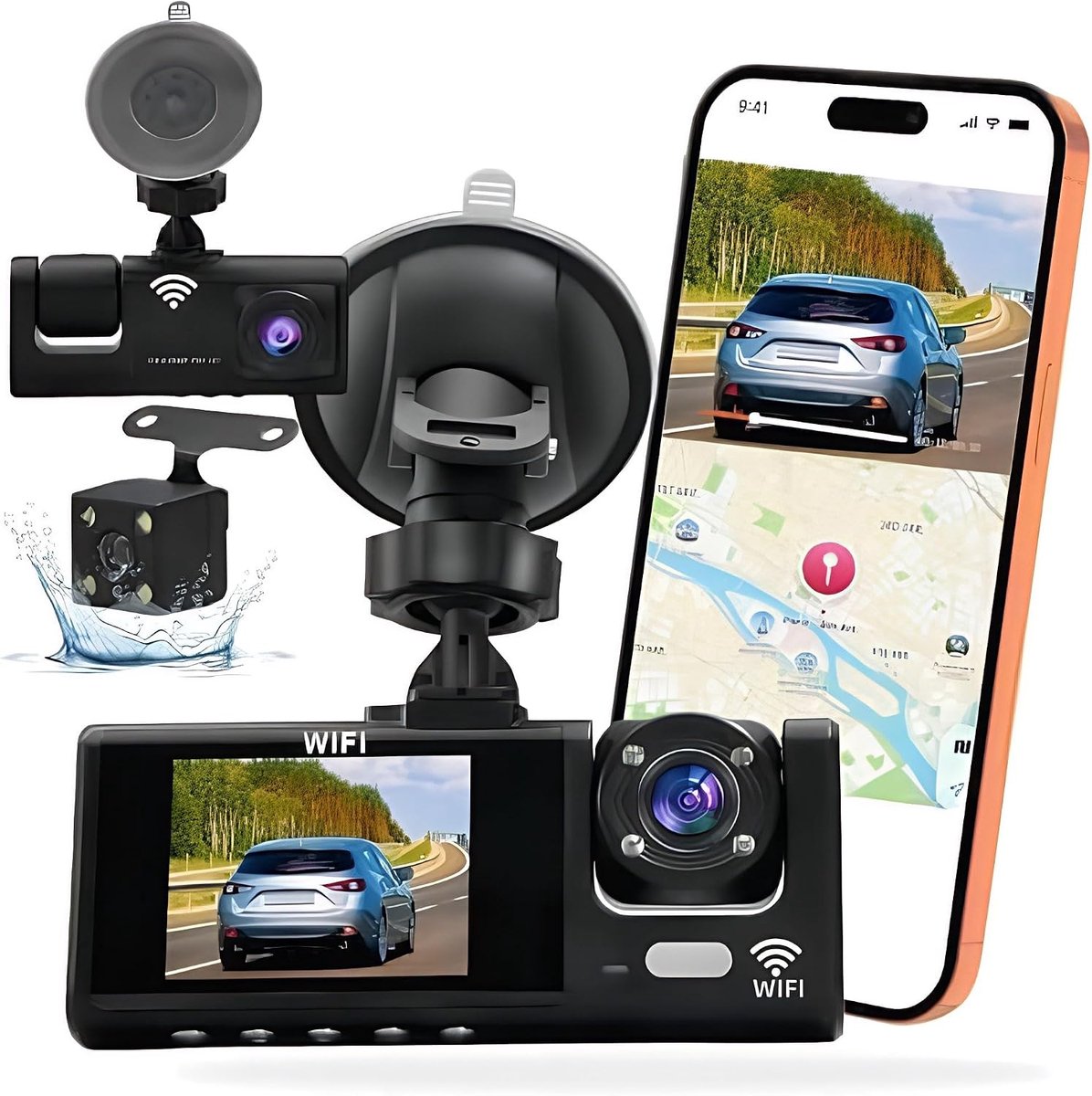 Dashcam 3 camera's 1080P Full HD - Maximale veiligheid 360° zonder dode hoek, nachtzicht en parkeerbewaking - ShopVlot