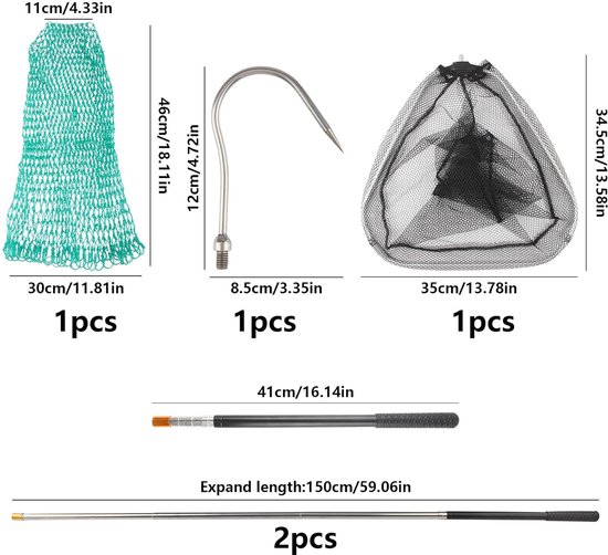 5-Piece Stainless Steel Fishing Net for Animals Scalable Landing Net - ShopVlot — afbeelding 5