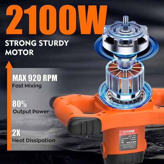 IMAYCC Mortar Stirrer, 2100W Concrete Mixer, 6 Speed Concrete Stirrer, Whisk, Mortar Mixer M14, Stirrer Mortar Mixer - ShopVlot — afbeelding 3