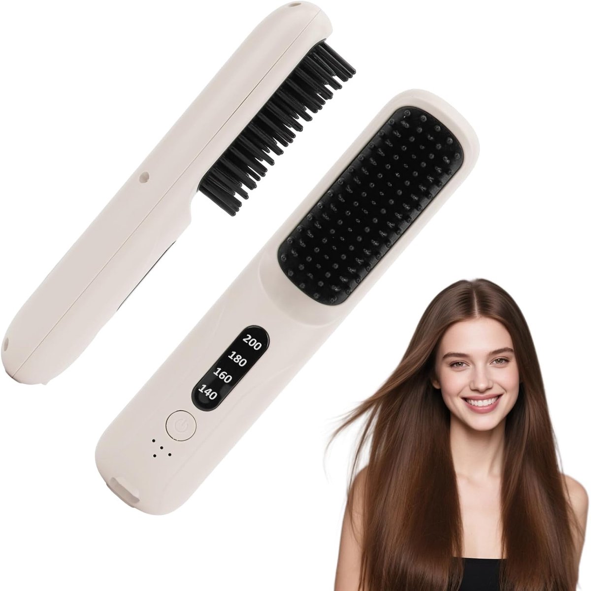 Draadloze stijlborstel, oplaadbaar, USB, 4 temperaturen, 140-200 °C, snelle opwarming 20 seconden, draagbaar voor op - ShopVlot
