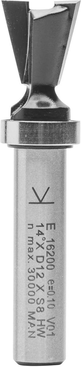 ENT 16200 Dovetail milling cutter , Carbide, Shank diameter (S) 8 mm, Fremameter (D) 12 mm, NL 12 mm, E 14°, SL 32 mm - ShopVlot