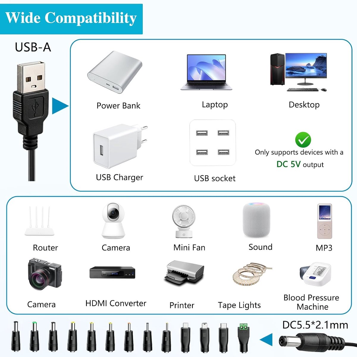 13-in-1 USB-naar-DC-kabel - ShopVlot
