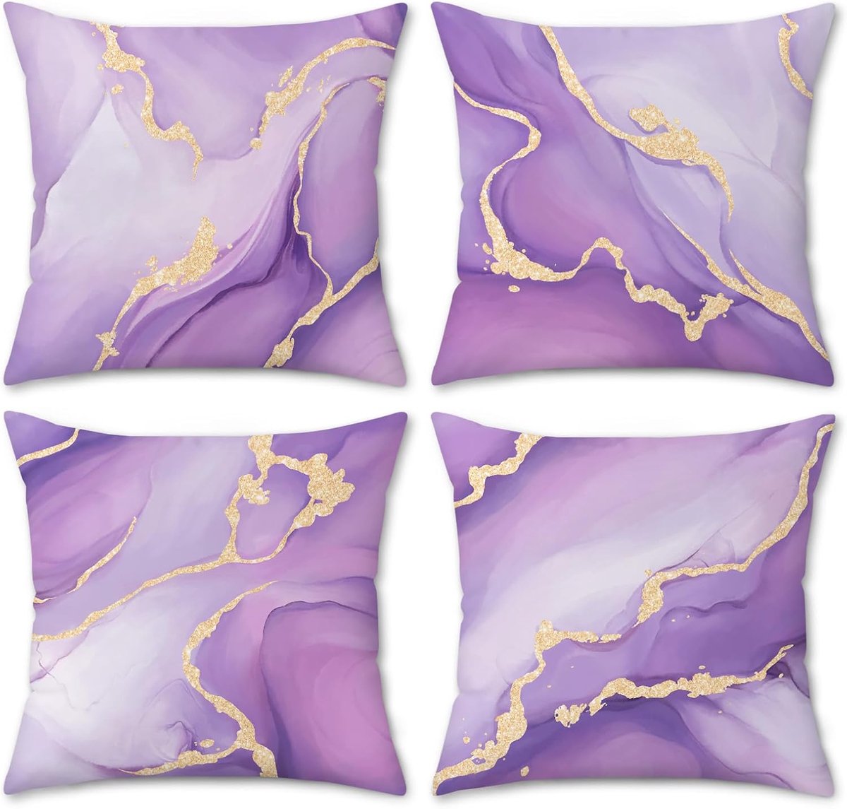 Set of 4 Decorative Cushion Covers Marble Purple Gold Modern Abstract Velvet Cushion Covers for Sofa Living Room Home - ShopVlot