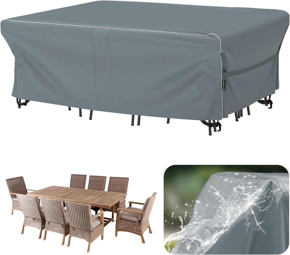 Velway Garden Furniture Cover, Waterproof, 250 x 210 x 71 cm, Windproof Protective Cover with Reflective Stripes, 600D - ShopVlot