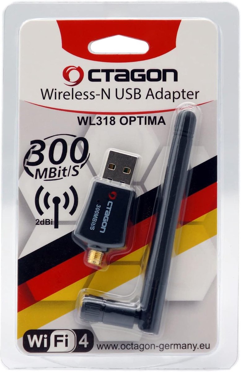 Octagon WL318 Optima WLAN 300 Mbit/s + 2dBi antenna USB 2.0 adapter with 2.4 GHz band, VU+, Gigablue, Protek and other - ShopVlot