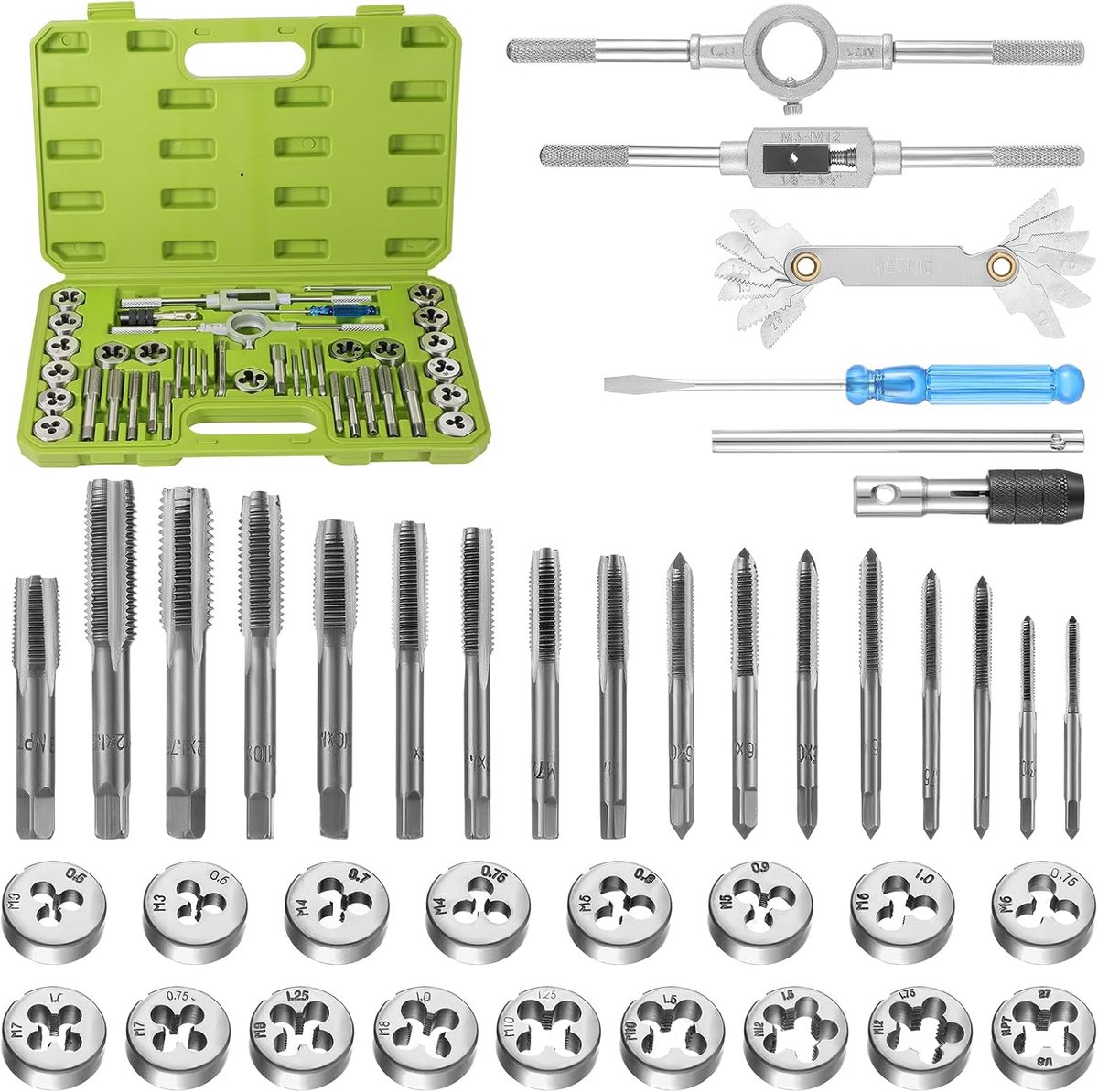 Schroefdraad- en draadschroefset, schroefdraad- en tapgereedschap, schroefdraad- en matrijsset, M3-M12 schroefdraad - ShopVlot