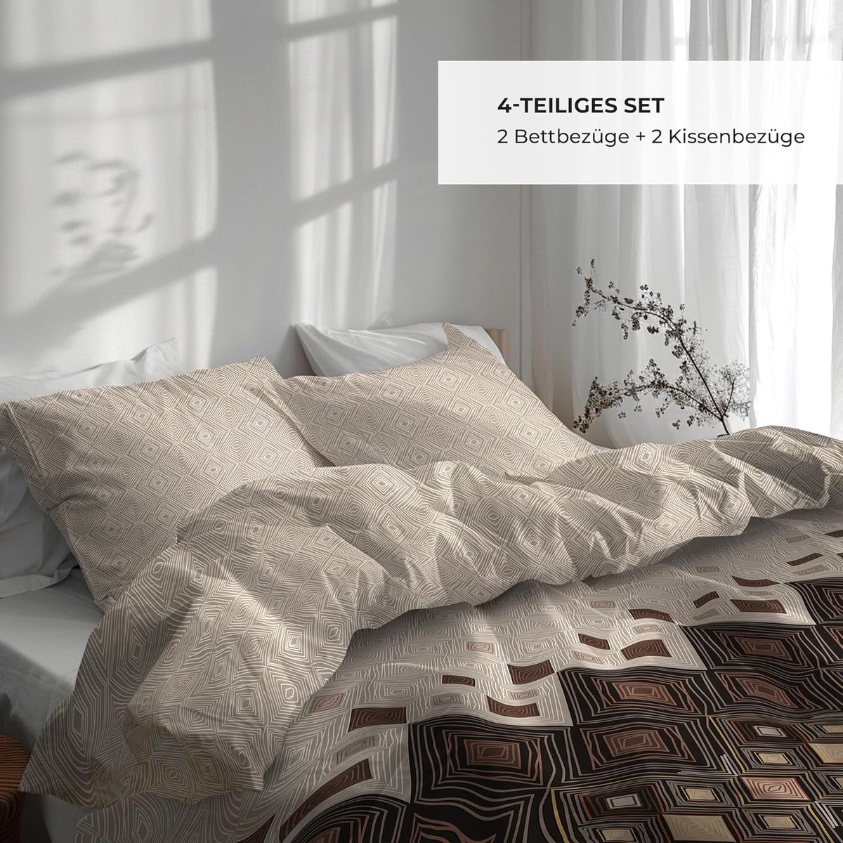 Premium bed linen, 135 x 200 cm, 4-piece duvet cover set, bed linen set 135 x 200 cm, with 2 x pillowcases 80 x 80 cm - ShopVlot
