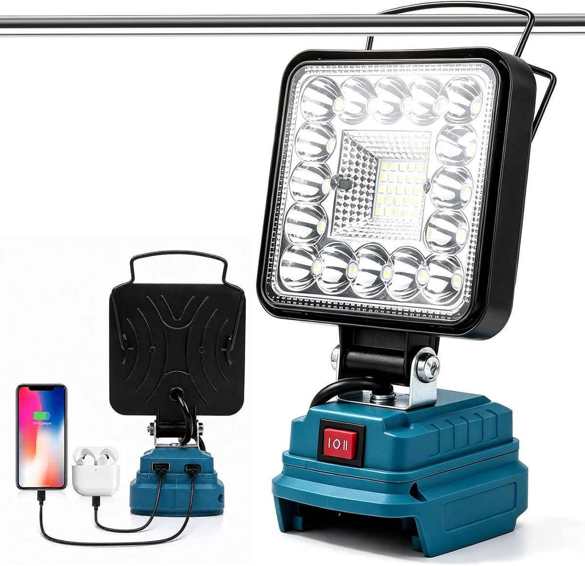 4 inch led-werklamp met schijnwerper, draaggreep, USB/Type-C oplaadbaar, ideaal voor camping, bouwplaats en werkplaats - ShopVlot