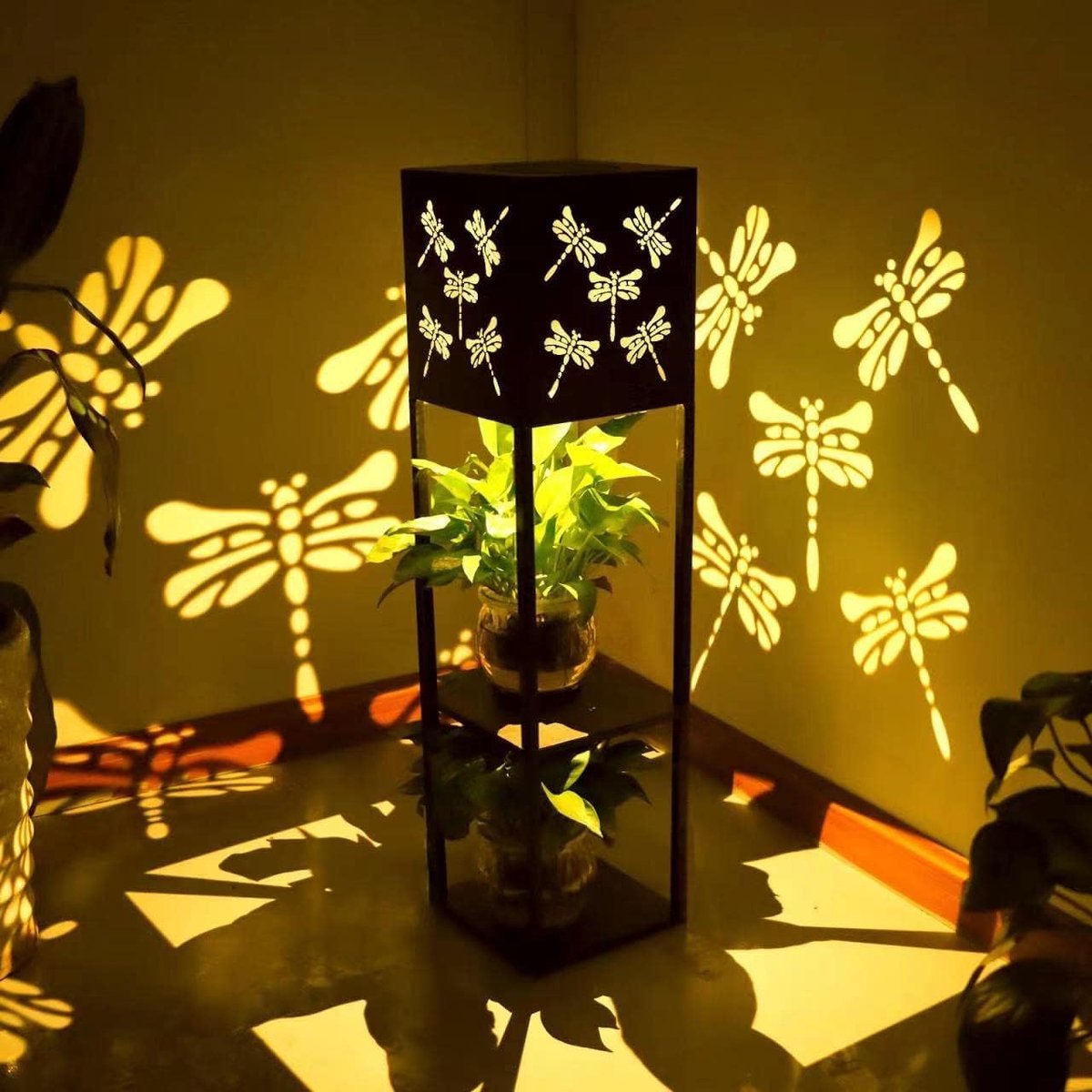 Large Solar Lanterns Outdoor Waterproof Dragonfly Hollow Out Lamp with 2 Levels Premium Metal Lanterns Outdoor - ShopVlot