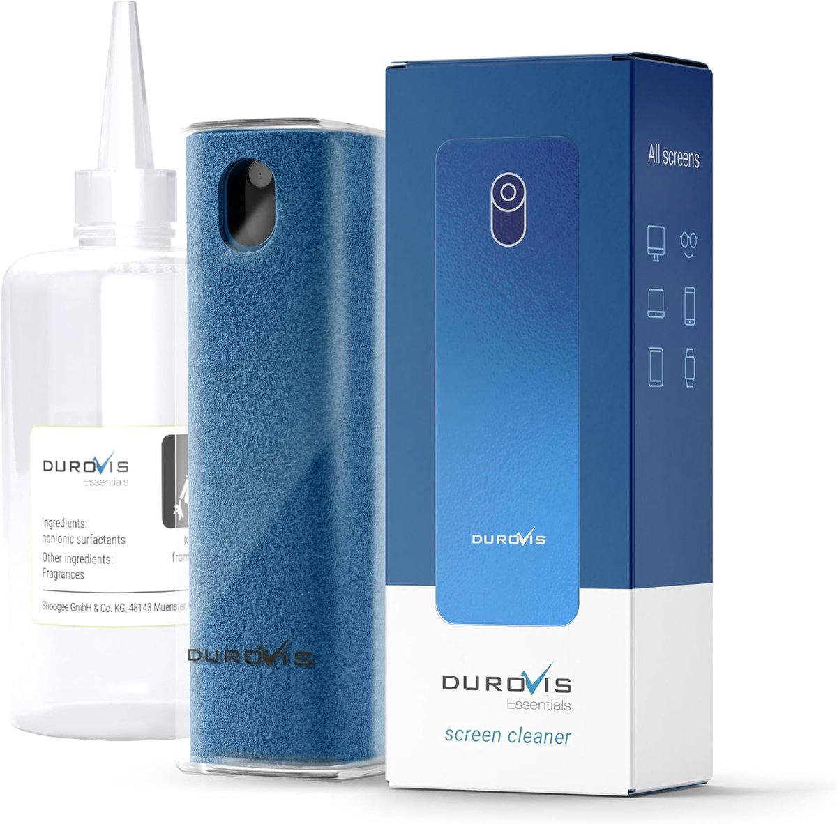 Essentials, schermreiniger met microvezeldoek, inclusief 50 ml glasreiniger zonder alcohol, voor auto, smartphone - ShopVlot