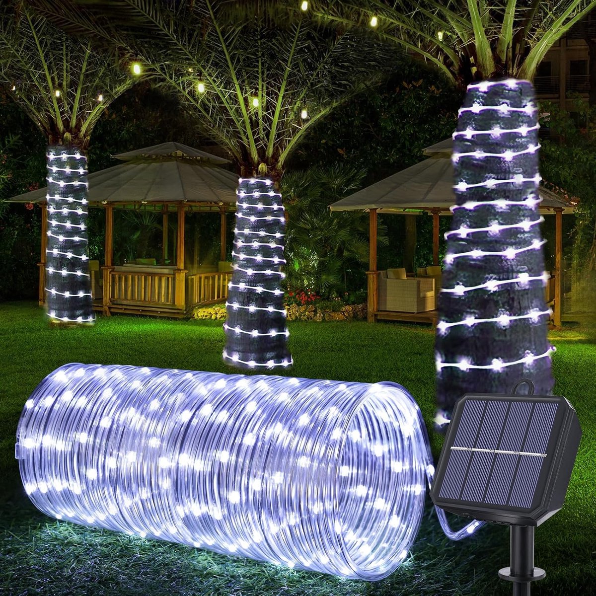 Solar String Lights Outdoor Waterproof LED Rope Lights Christmas Lights 12M/39ft 100LEDs 8 Modes Tube Light for Garden - ShopVlot