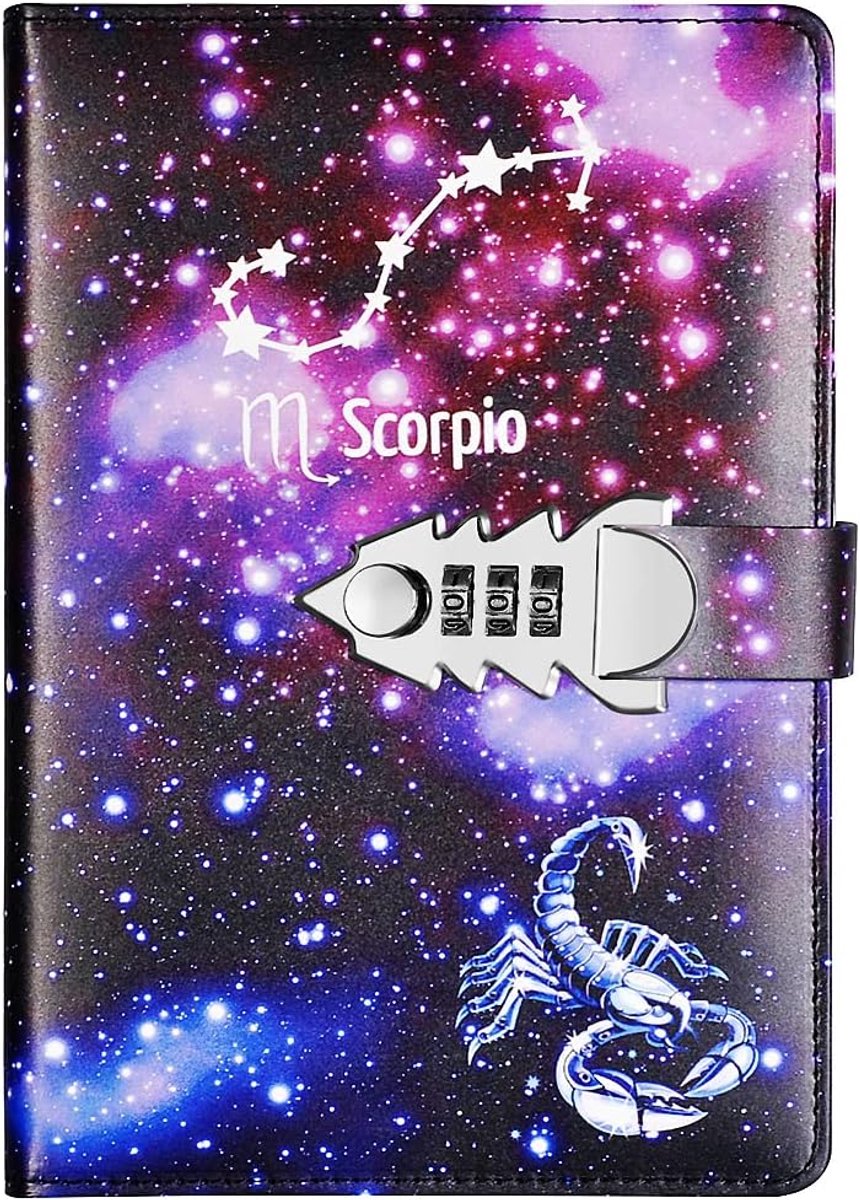 Notebook with Combination Lock, Zodiac Sign Journal with Padlock Notebook, Diary Diary PU Leather Secret Block for - ShopVlot