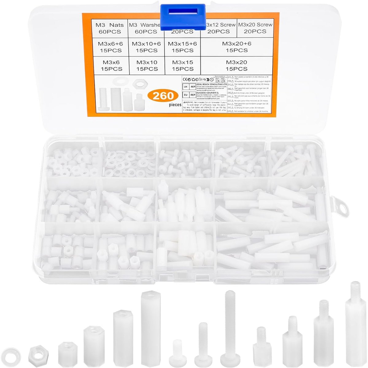 260pcs M3 Screw Set, Nylon Screws Nuts Set, PCB Board, Standoffs, Spacers, Nylon Standoffs, Plastic Screws for Circuit - ShopVlot