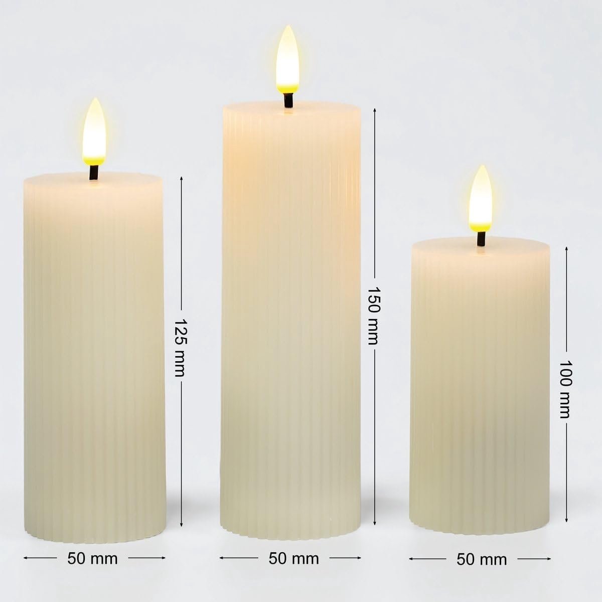 LED Kaarsen Set (3 Stuks) - Echte Was - Ribbed Design - Realistische 3D Vlam - Met Afstandsbediening & Timer - ShopVlot