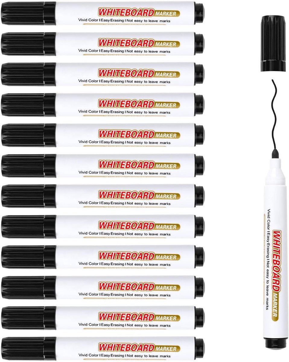 12 stuks whiteboardstiften magnetisch, foliepen afveegbaar fijne stiften met gum, dry erase markerset voor thuis - ShopVlot