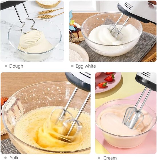 Leaflai Electric Hand Mixer - 7 Stage 300W Mixer Electric Whisk with 5 Stainless Steel Attachments, Turbo - ShopVlot — afbeelding 4