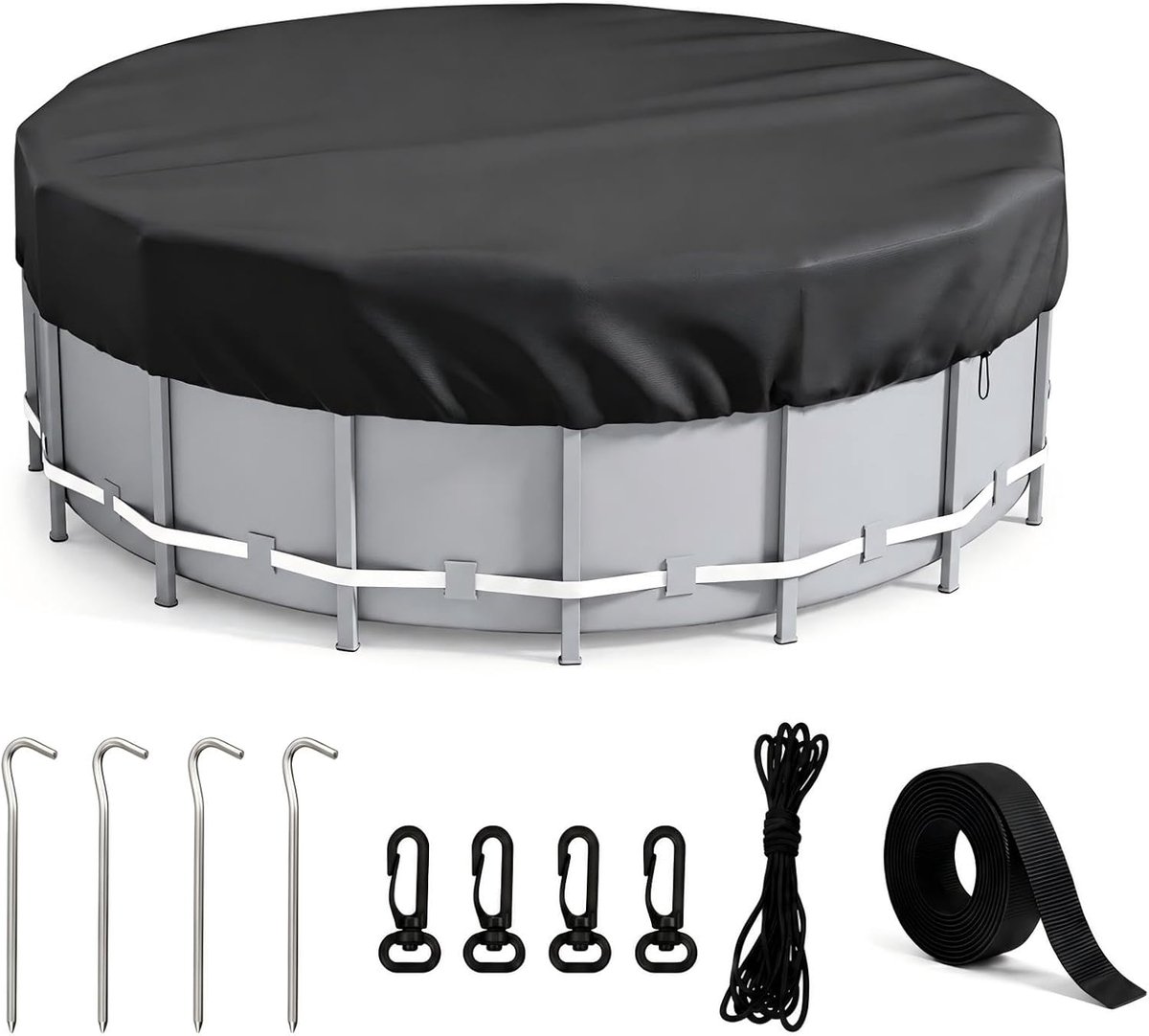 Pool Cover, Round 366, 420D Oxford Fabric, Winter Cover, UV Protection, Pool Tarpaulin, Round with Drawstring, Ground - ShopVlot