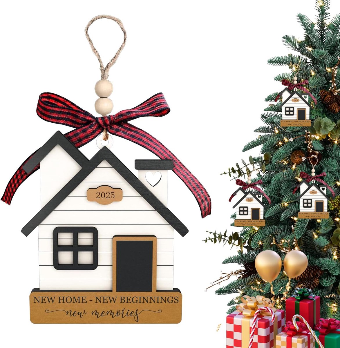 New Year Decoration 2025, Christmas Door Decoration, Ornament for Home, Wooden Sign (Multi-House) - ShopVlot