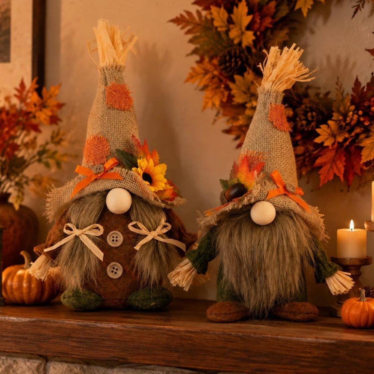 Baard- en vlechtstijl herfstdecoratie kabouter voor thuis woonkamer Thanksgiving herfstdecoratie binnen, herfst dwerg - ShopVlot