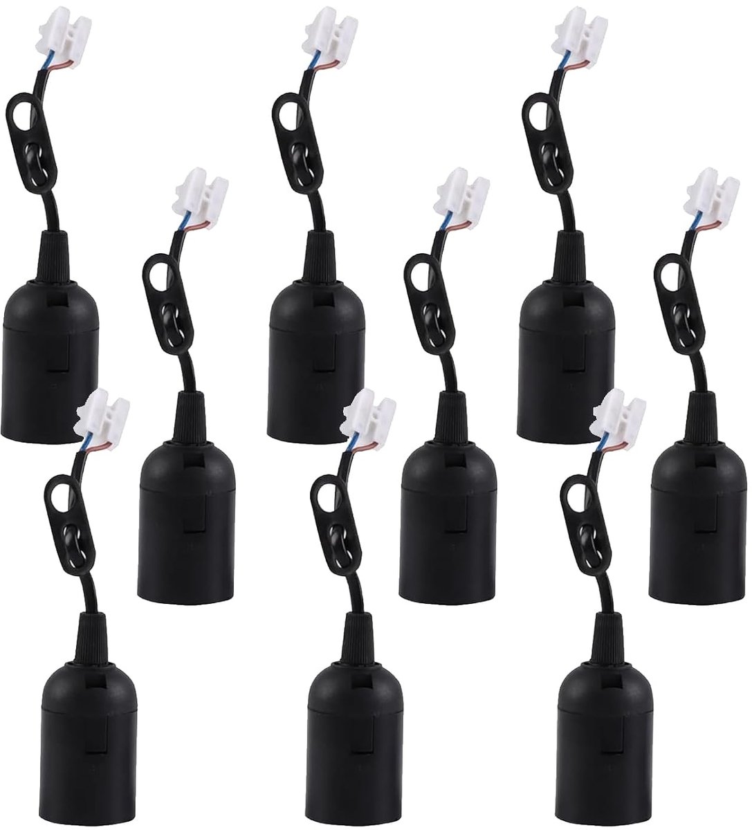 Light socket, 9 pieces, E27 construction fitting with cable, black - ShopVlot