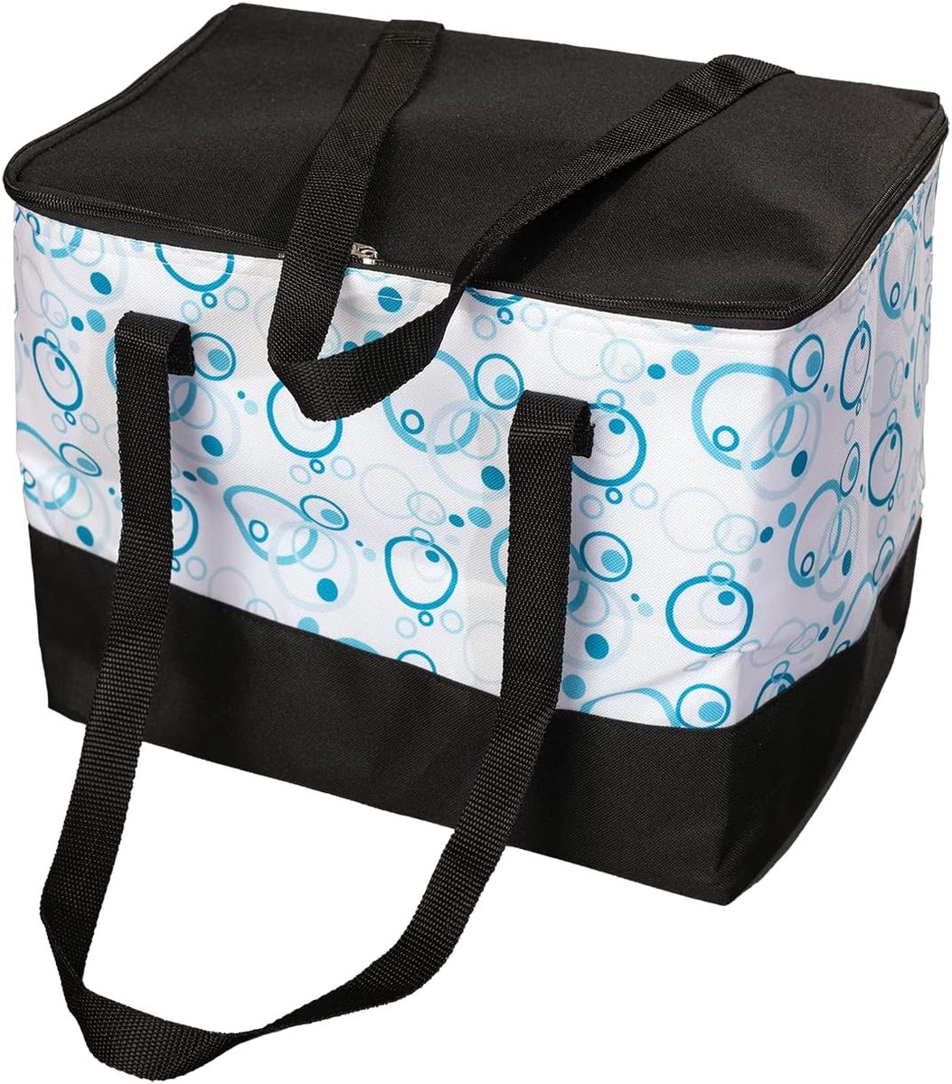 Spacious cooler bag with zip and 2 extra long carrying straps (blue) - ShopVlot